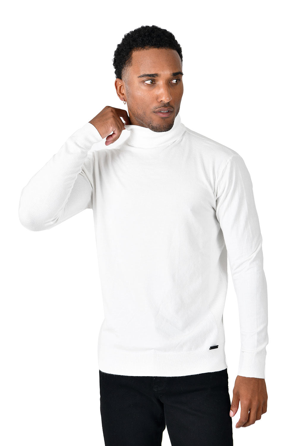 Men's Turtleneck Ribbed Solid Color Basic Sweater LS2100 White