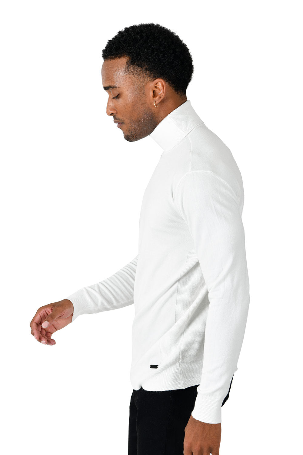 Men's Turtleneck Ribbed Solid Color Basic Sweater LS2100 White