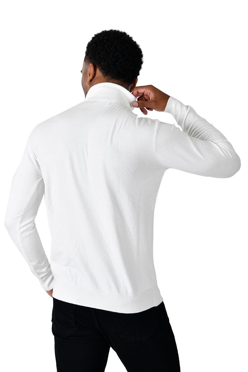 Men's Turtleneck Ribbed Solid Color Basic Sweater LS2100 White