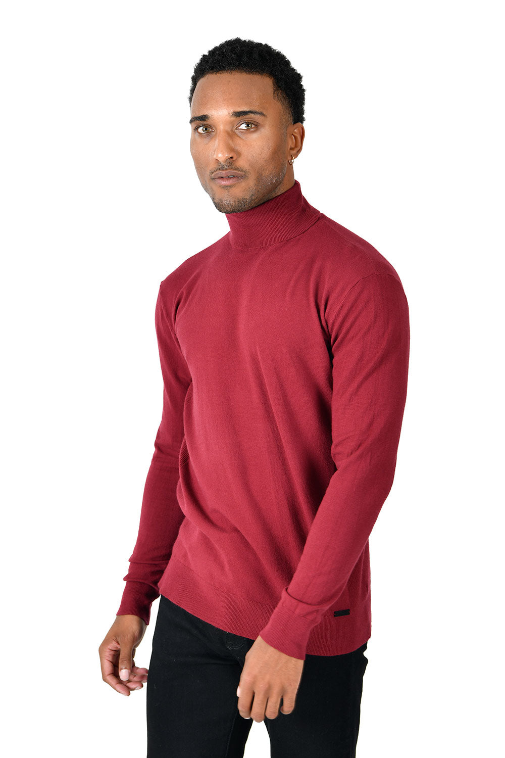 Men's Turtleneck Ribbed Solid Color Basic Sweater LS2100 Wine