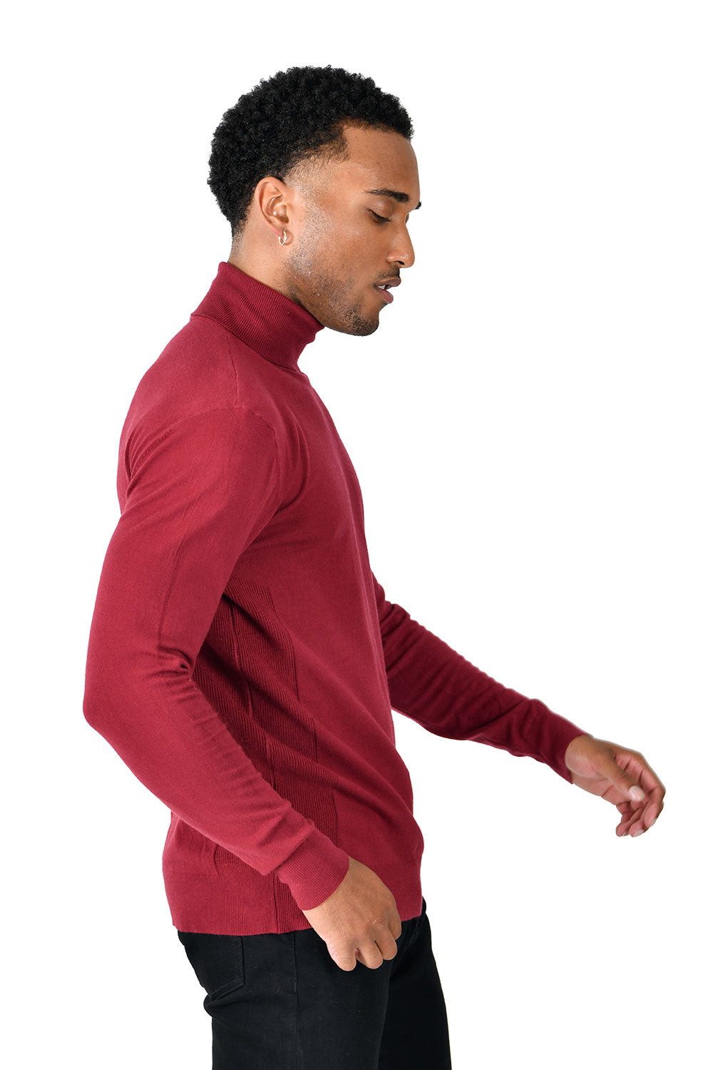 Men's Turtleneck Ribbed Solid Color Basic Sweater LS2100 Wine