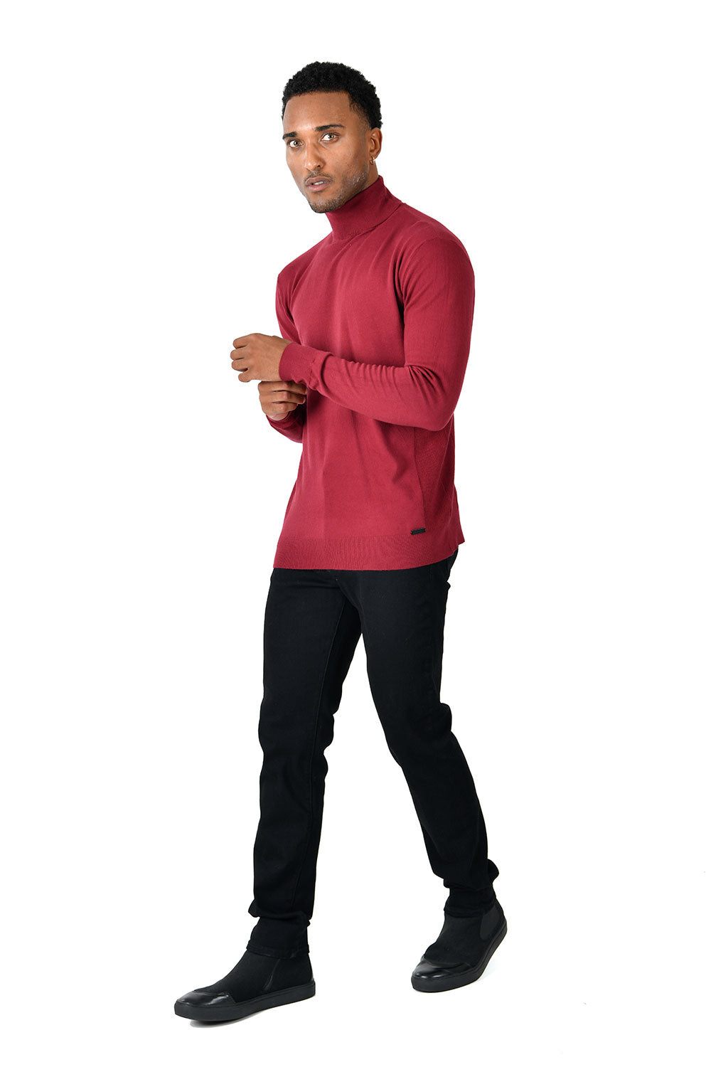 Men's Turtleneck Ribbed Solid Color Basic Sweater LS2100 Wine