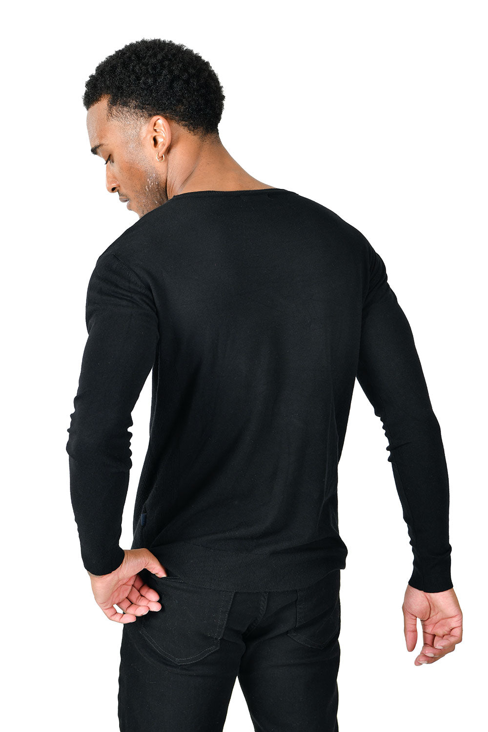 BARABAS Men's Crew Neck Ribbed Solid Color Basic Sweater LS2101 Black