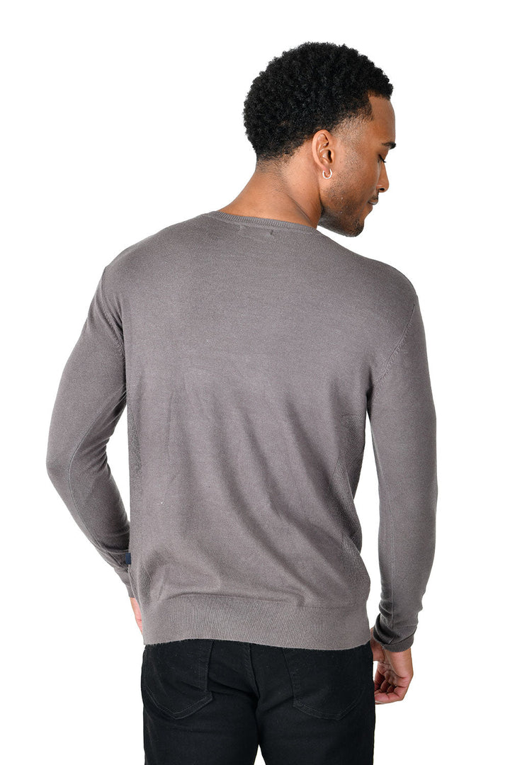 BARABAS Men's Crew Neck Ribbed Solid Color Basic Sweater LS2101 Grey