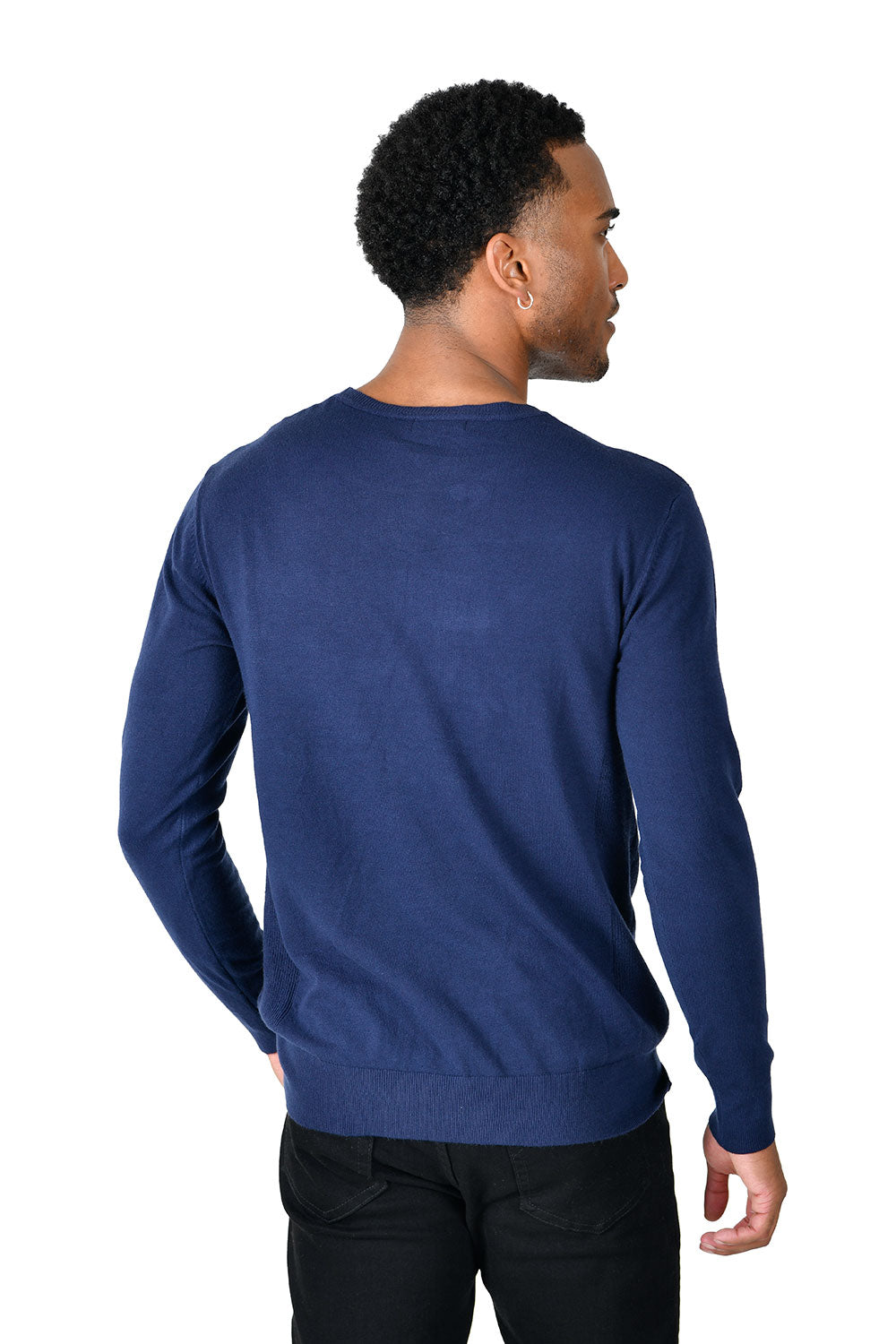 BARABAS Men's Crew Neck Ribbed Solid Color Basic Sweater LS2101 Navy