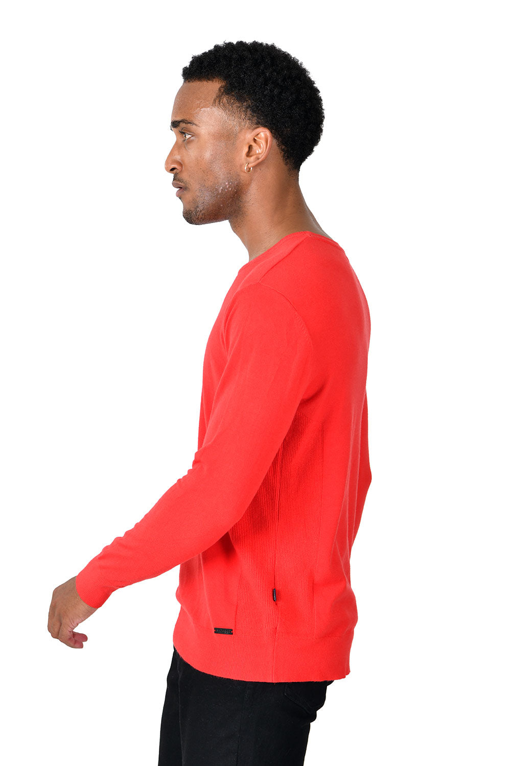 BARABAS Men's Crew Neck Ribbed Solid Color Basic Sweater LS2101 Red