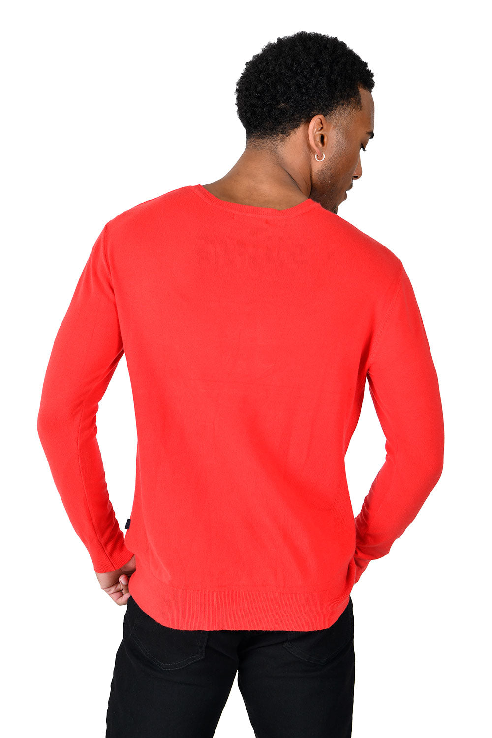 BARABAS Men's Crew Neck Ribbed Solid Color Basic Sweater LS2101 Red