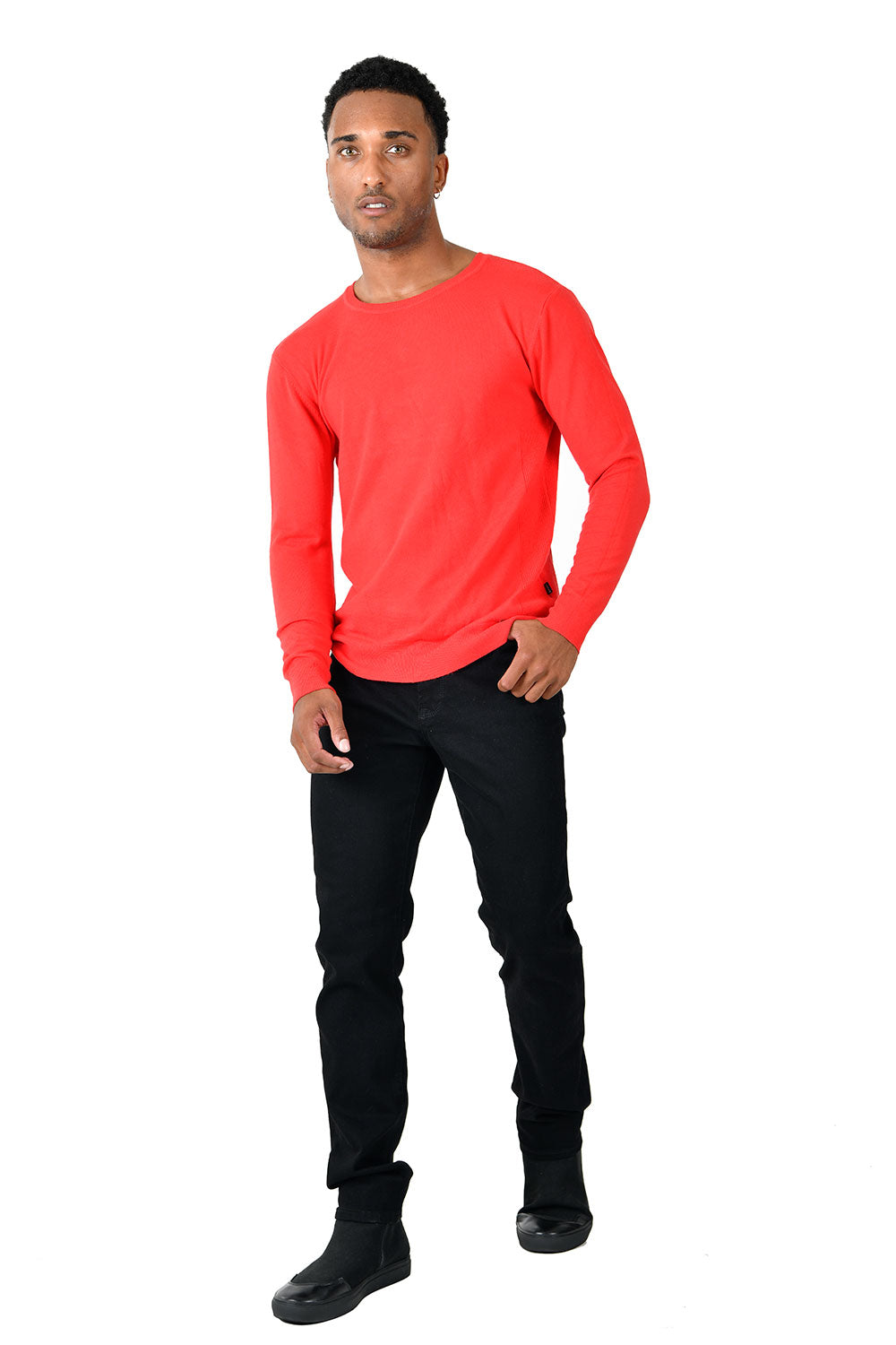 BARABAS Men's Crew Neck Ribbed Solid Color Basic Sweater LS2101 Red