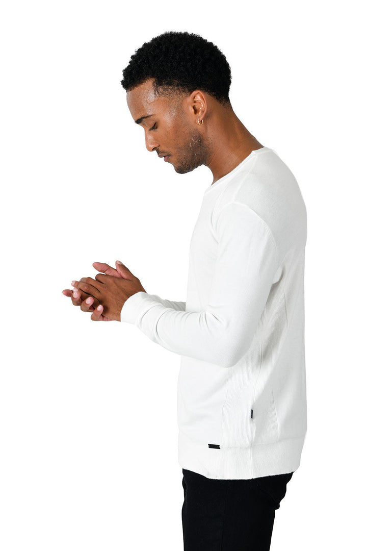 BARABAS Men's Crew Neck Ribbed Solid Color Basic Sweater LS2101 White