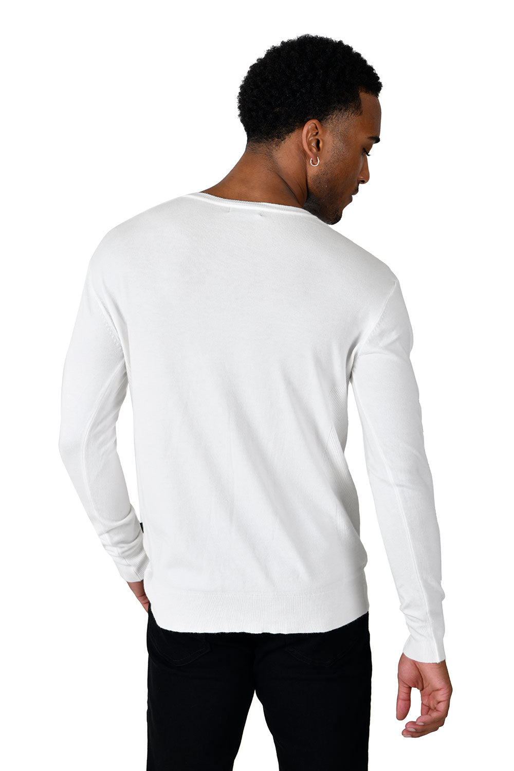 BARABAS Men's Crew Neck Ribbed Solid Color Basic Sweater LS2101 White