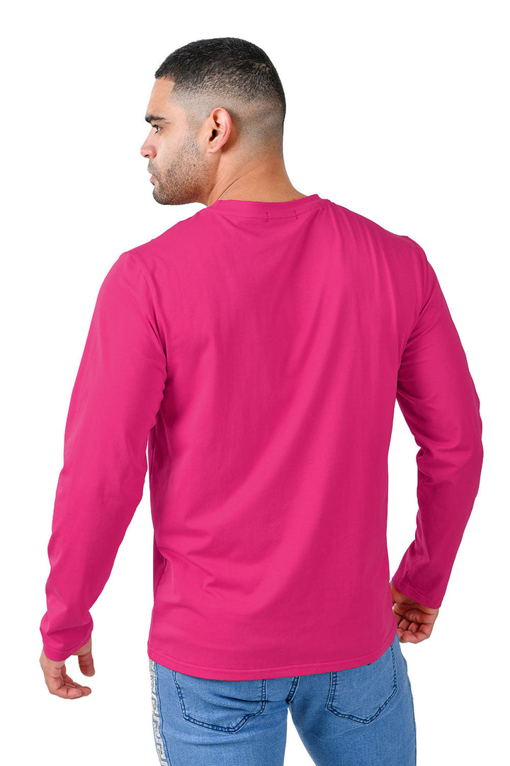 Barabas Men's Solid Color Crew Neck Sweatshirts LV127 fuchsia