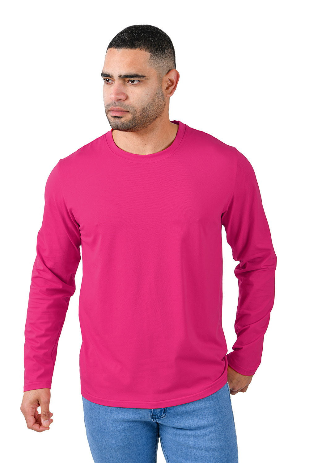 Barabas Men's Solid Color Crew Neck Sweatshirts LV127 fuchsia