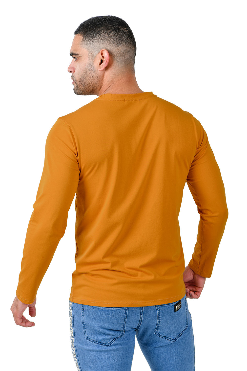 Barabas Men's Solid Color Crew Neck Sweatshirts LV127 Mustard