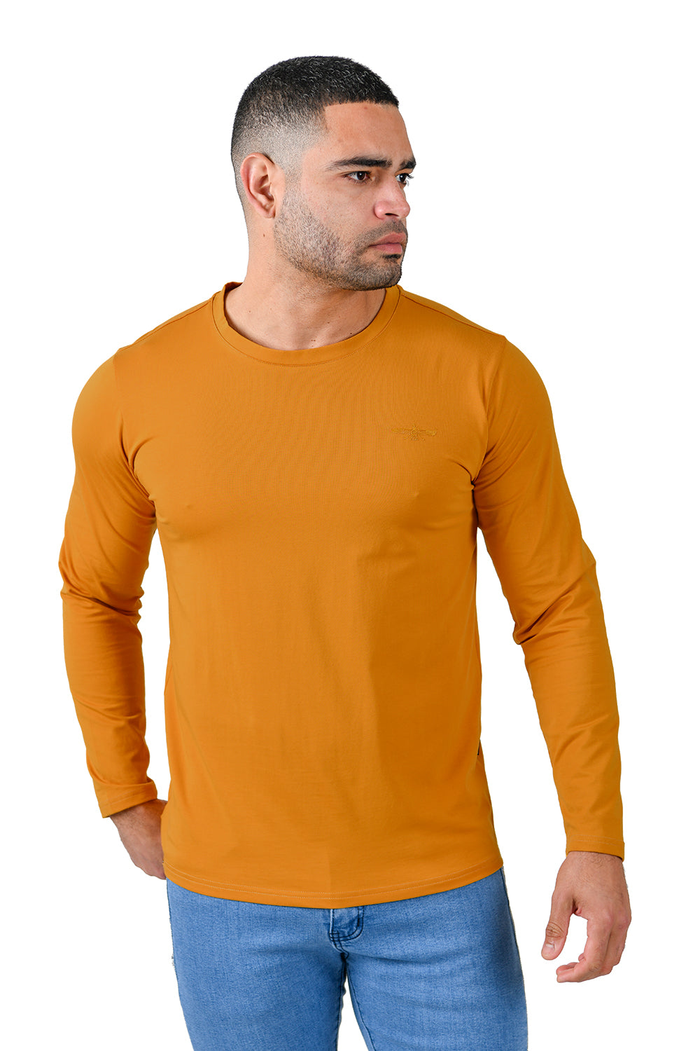 Barabas Men's Solid Color Crew Neck Sweatshirts LV127 Mustard