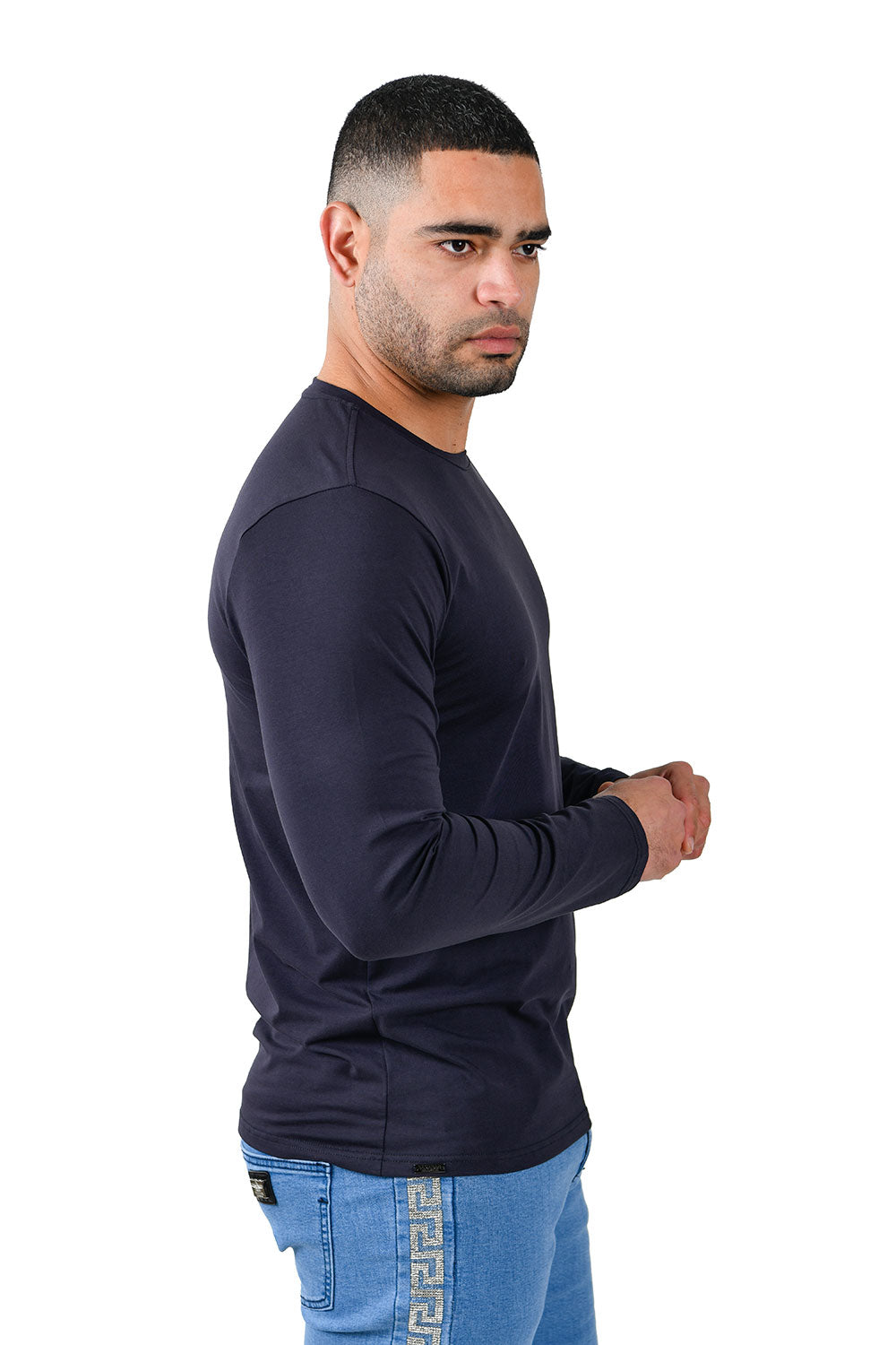 Barabas Men's Solid Color Crew Neck Sweatshirts LV127 Navy