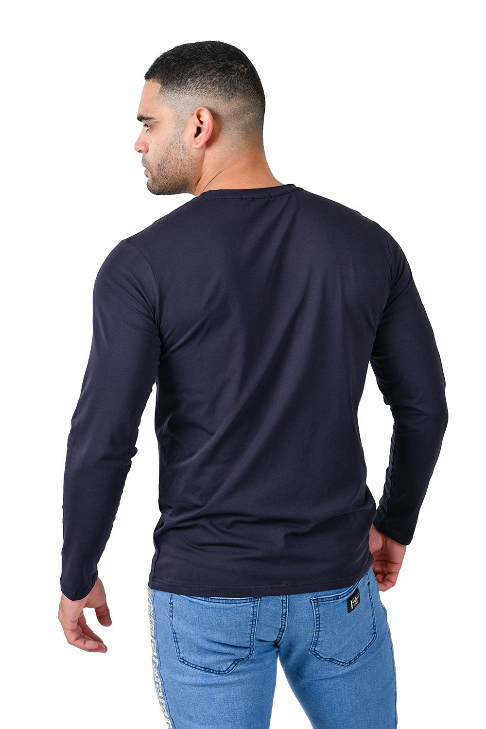 Barabas Men's Solid Color Crew Neck Sweatshirts LV127 Navy