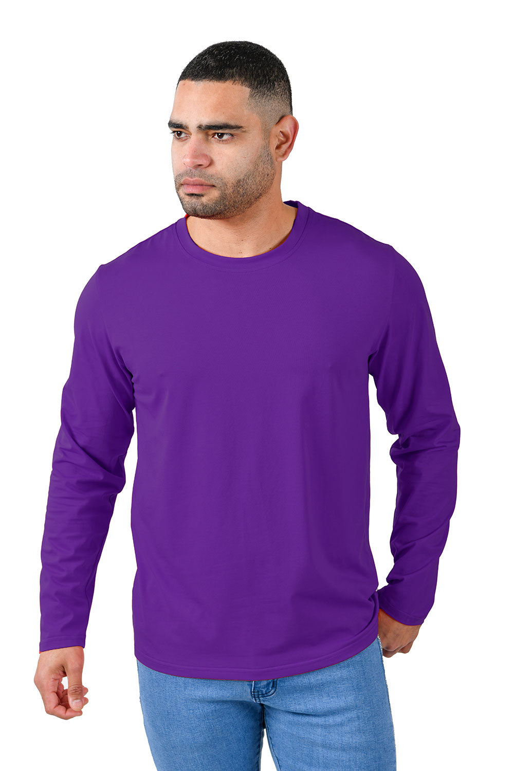 Barabas Men's Solid Color Crew Neck Sweatshirts LV127 purple