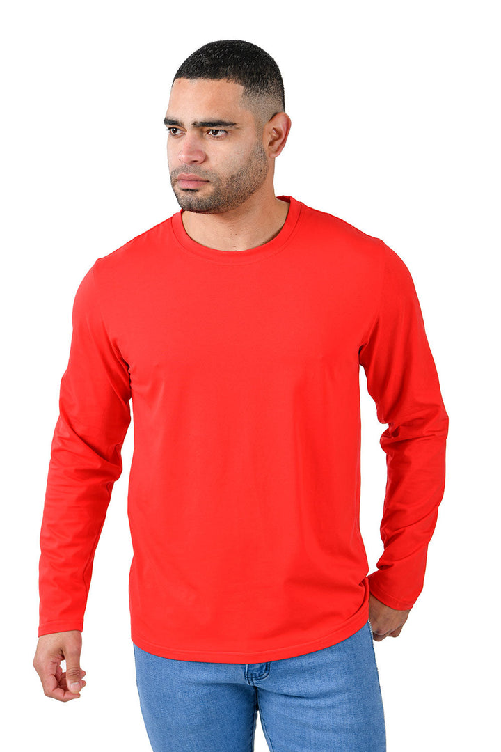 Barabas Men's Solid Color Crew Neck Sweatshirts LV127 Red