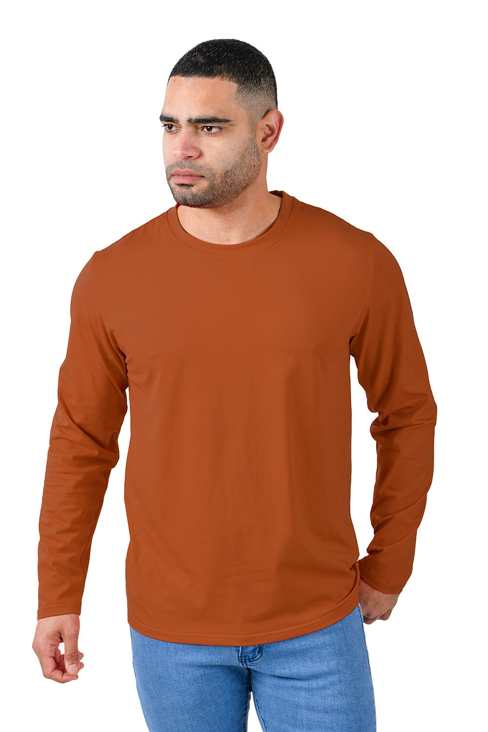 Barabas Men's Solid Color Crew Neck Sweatshirts LV127 rust