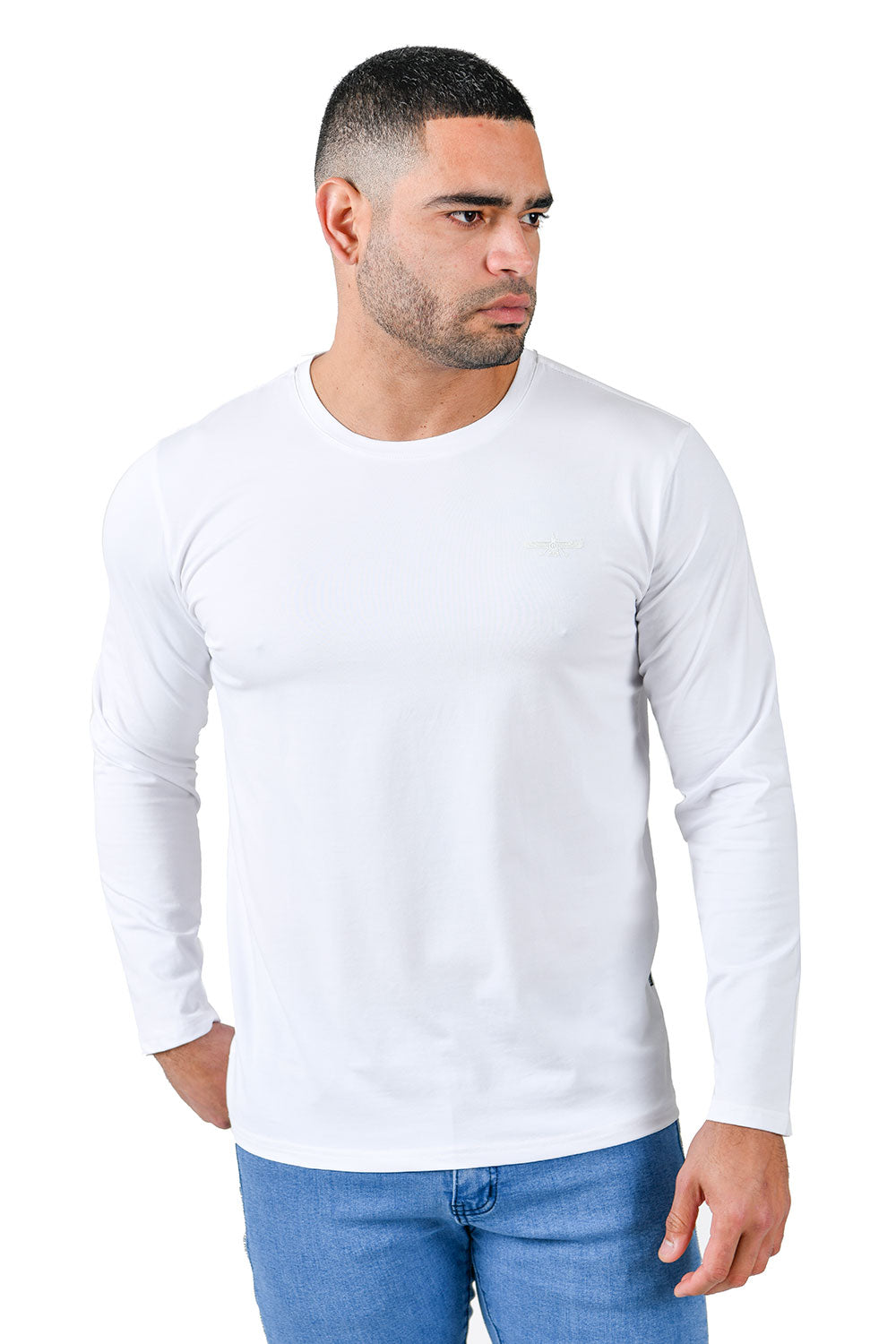 Barabas Men's Solid Color Crew Neck Sweatshirts LV127 White