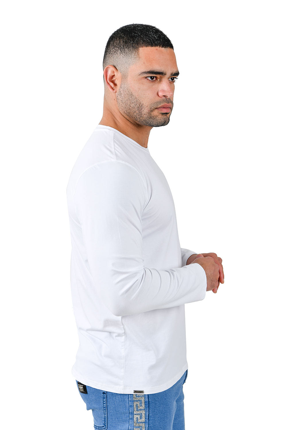 Barabas Men's Solid Color Crew Neck Sweatshirts LV127 White
