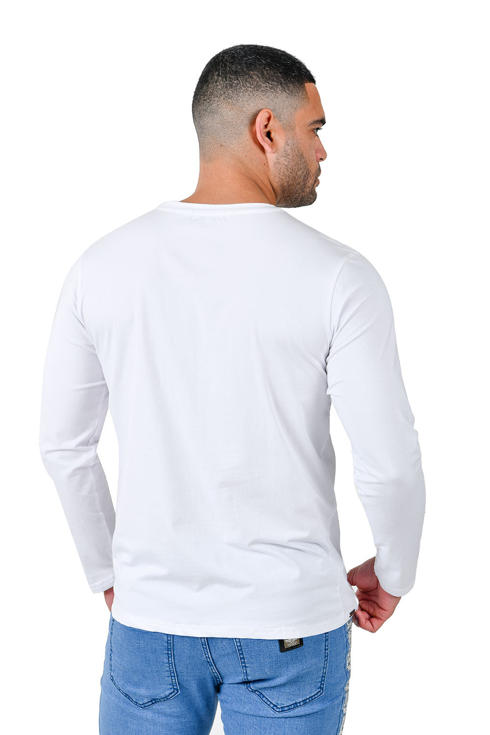 Barabas Men's Solid Color Crew Neck Sweatshirts LV127 White