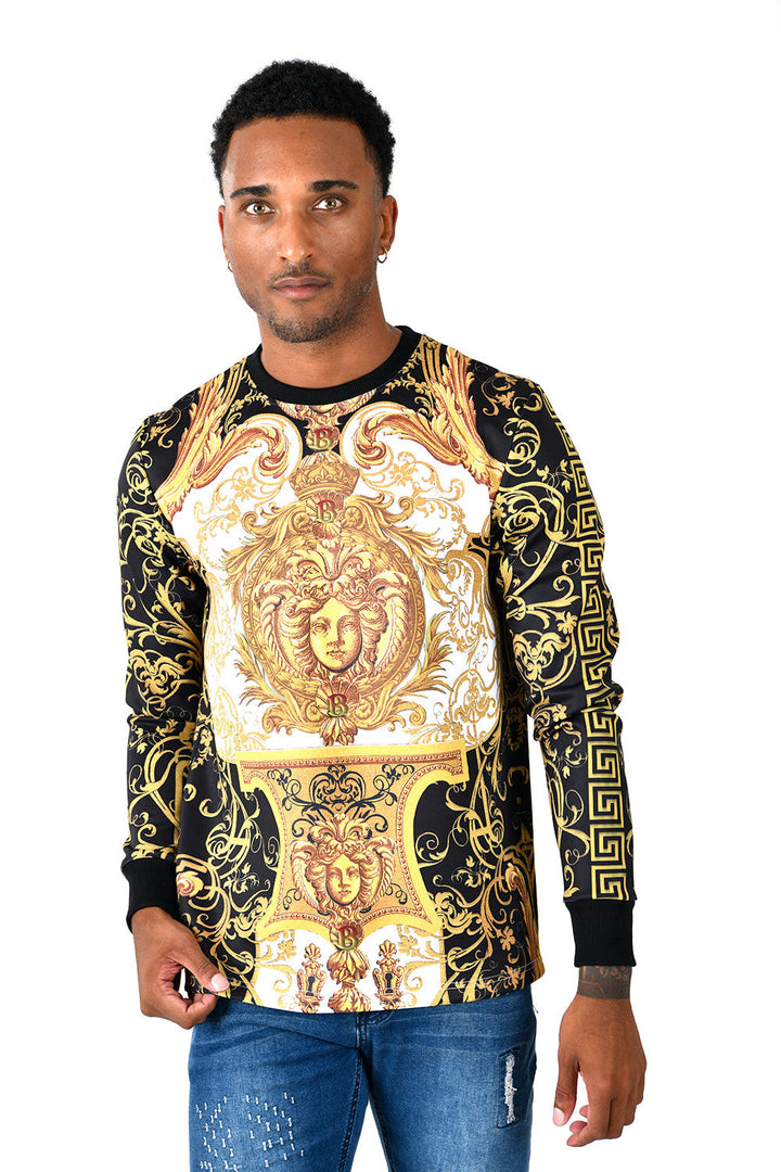 BARABAS men's Greek pattern Medusa crew neck sweatshirt LV128 Gold Black