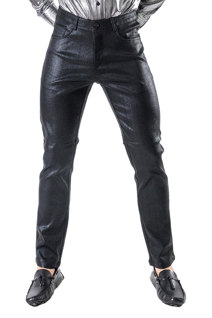 BARABAS men's shiny glittery black chino pants CPW26