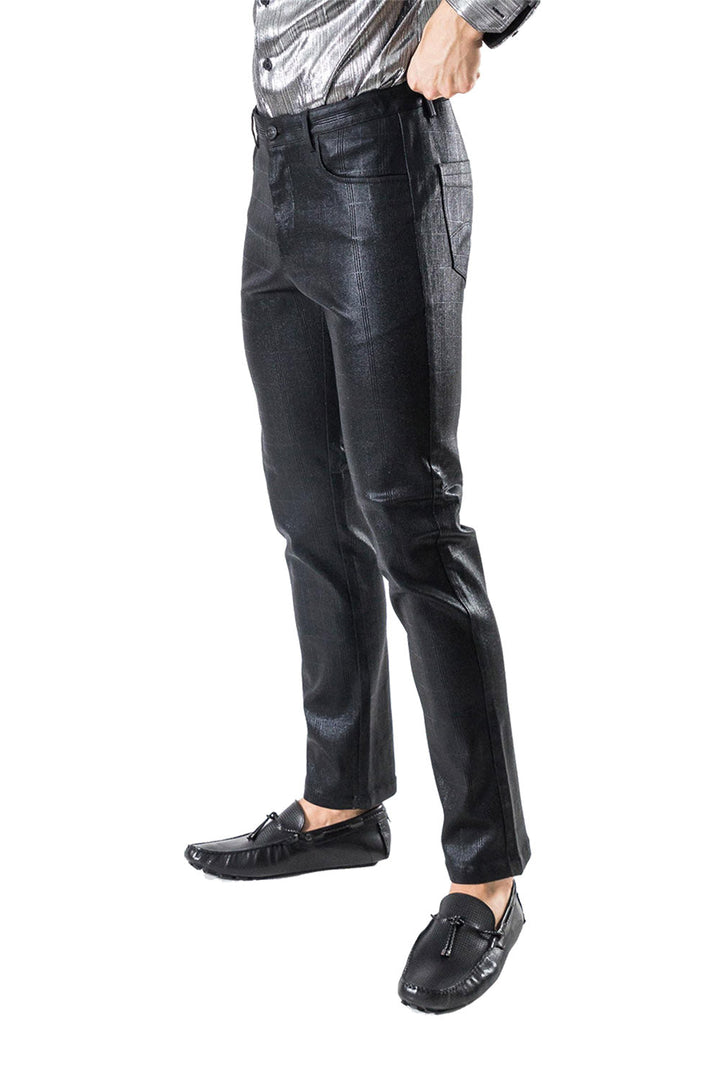 Barabas Men's Shine Finish Button Fastening Stretch Straight Fit Dress Pants CPW25 BLACK