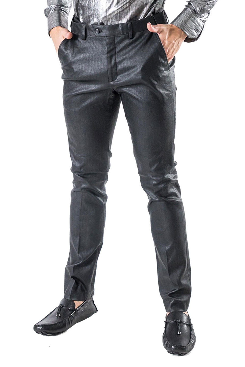 BARABAS Men's Shiny Black Chino Pants CP012