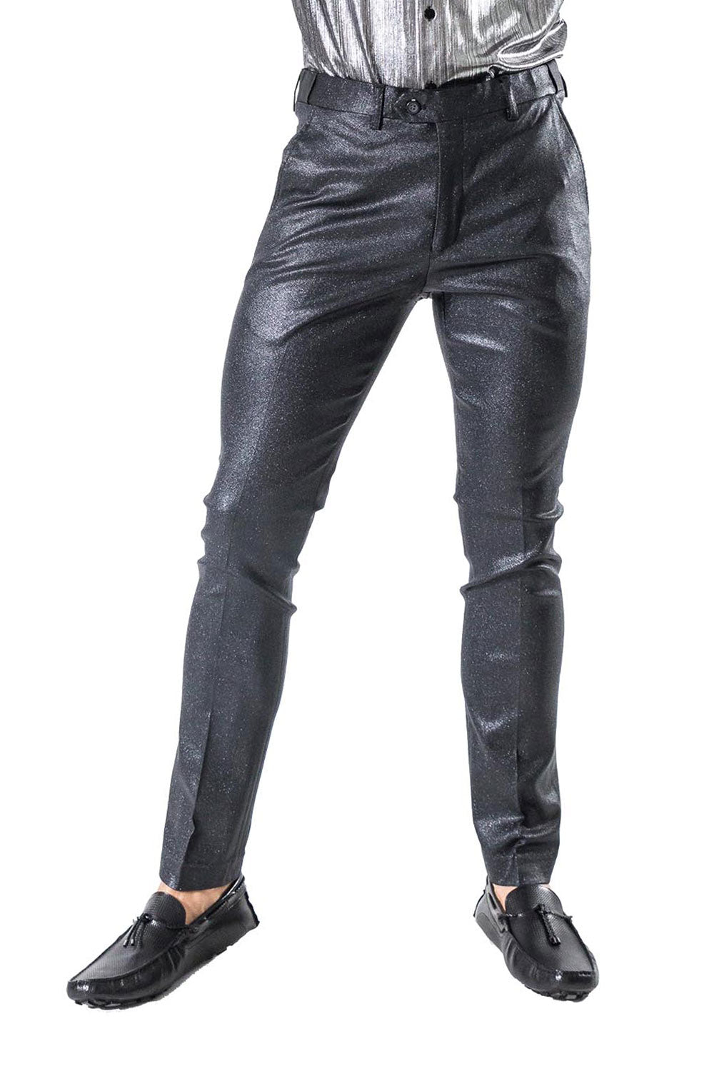 BARABAS Men Pants Profit CP015 BlackBarabas Men's Shiny Leather Nylon Button Fastening Stretch Slim Fit Pants CP015