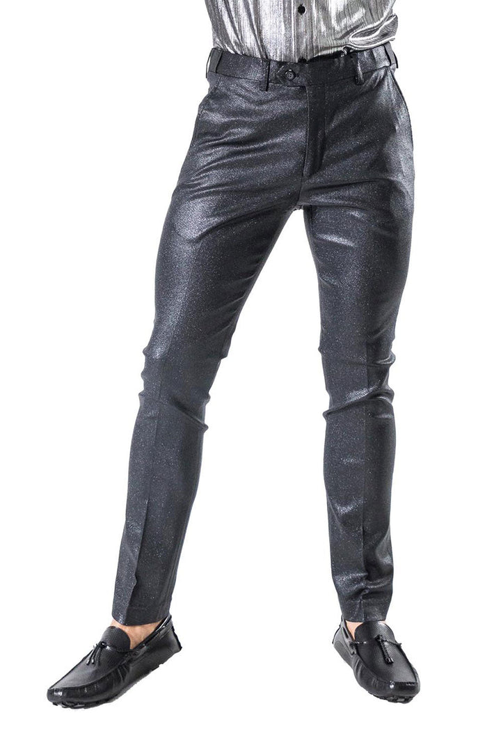 Barabas Men's Shiny Leather Nylon Button Fastening Stretch Slim Fit Pants CP015