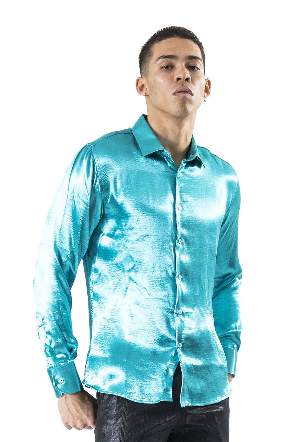 BARABAS Men shinny solid color button down dress Shirts B302