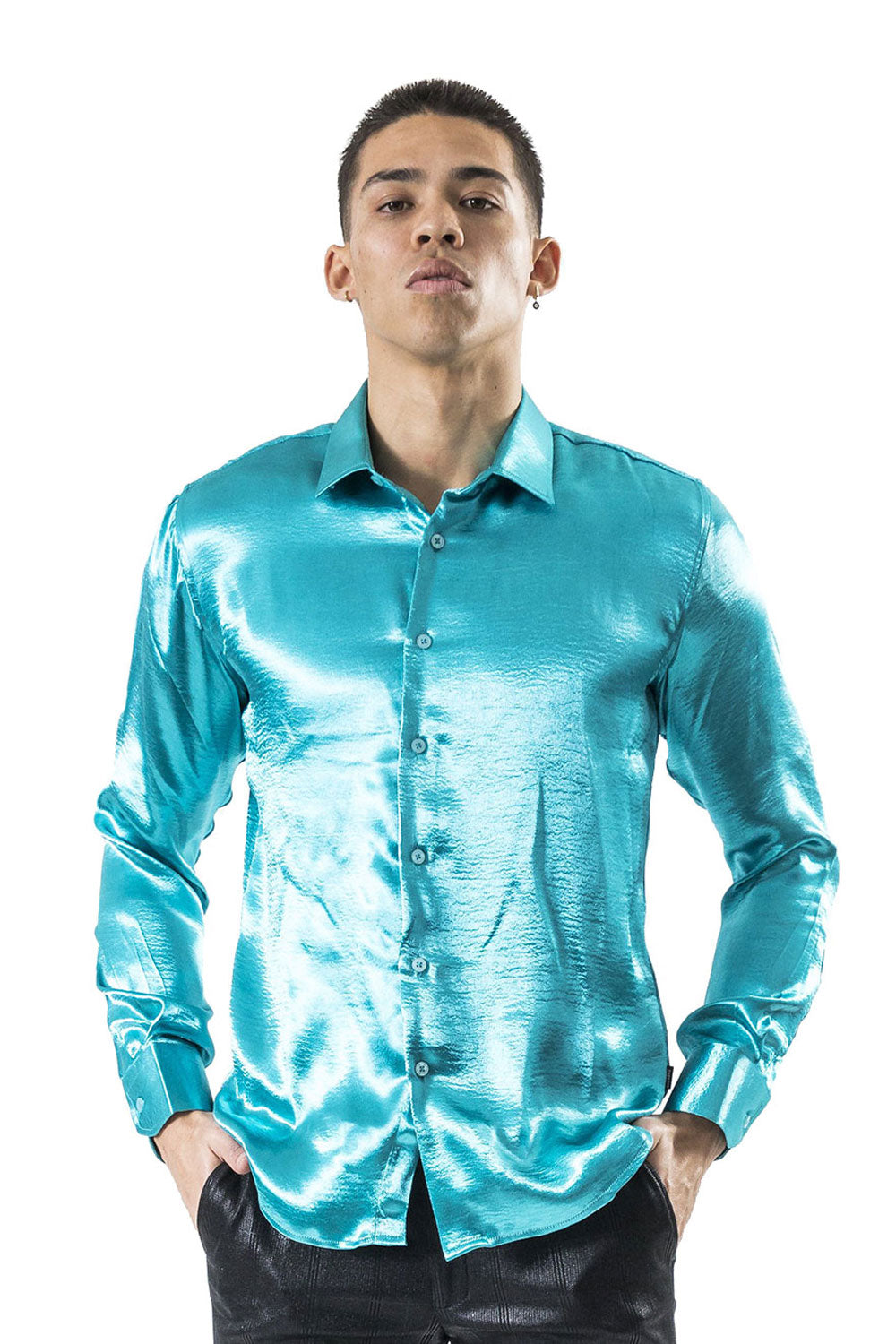 Men's Shinny Solid Color Button Down Long Sleeves Shirts B302 – BARABAS®