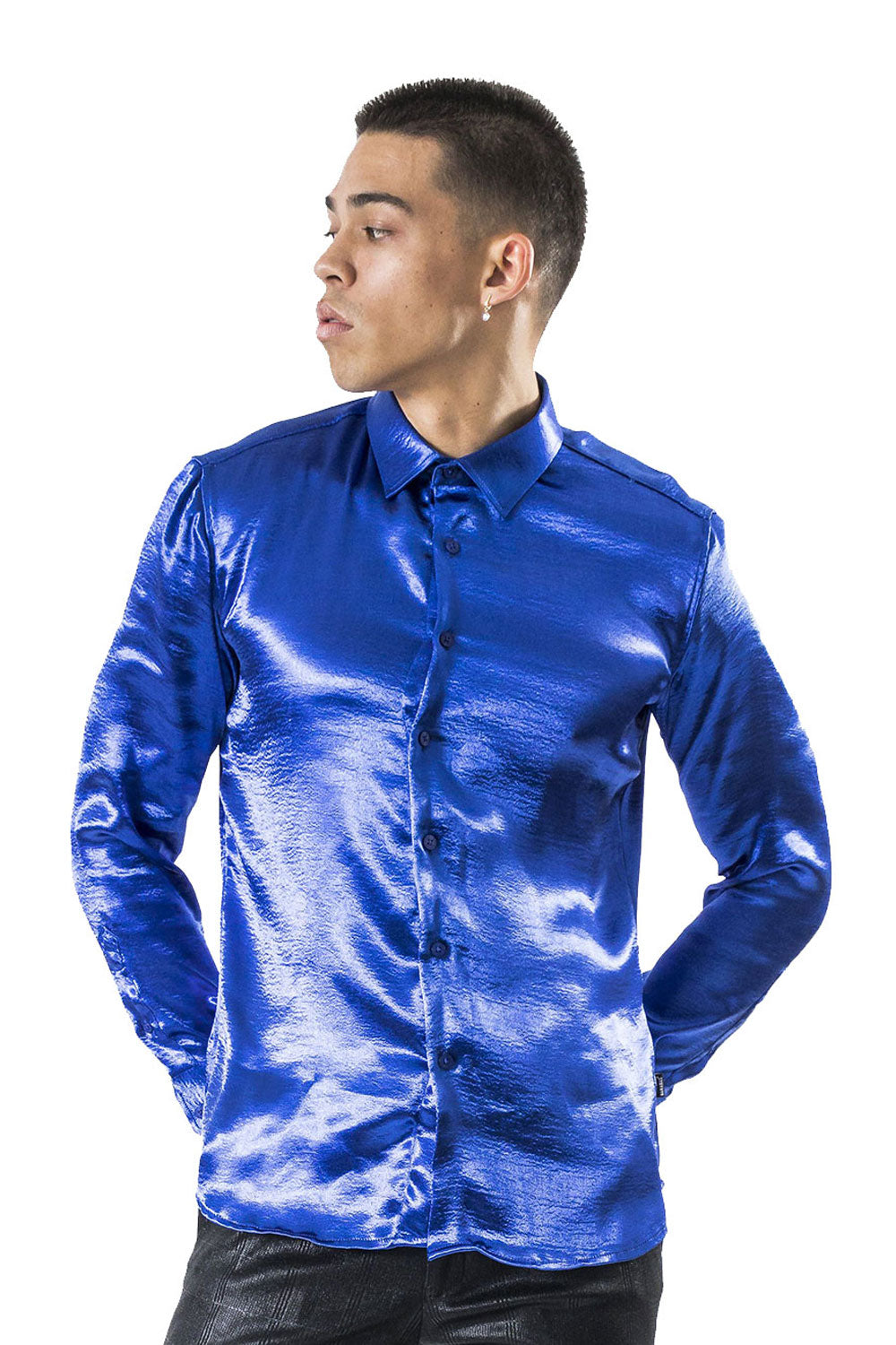Barabas Men's Shinny Solid Color Button Down Long Sleeve Shirts B302 ...