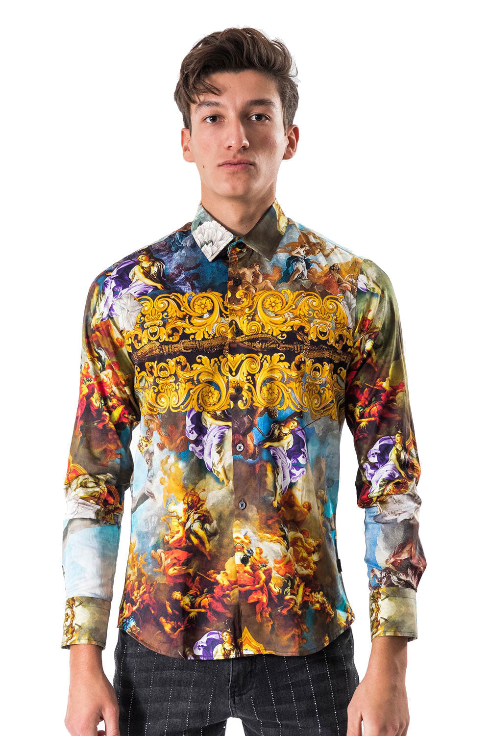 BARABAS Men's Printed Floral Angel Button Down Shirts SPR617 Multi Color