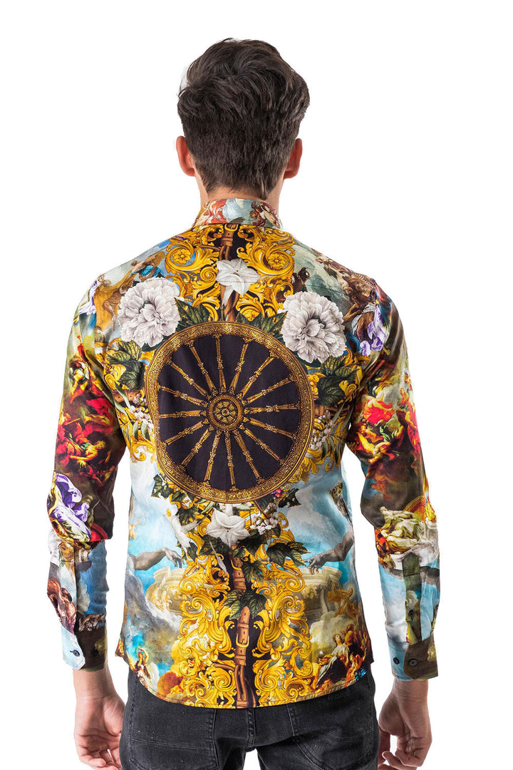 BARABAS Men's Printed Floral Angel Button Down Shirts SPR617 Multi Color