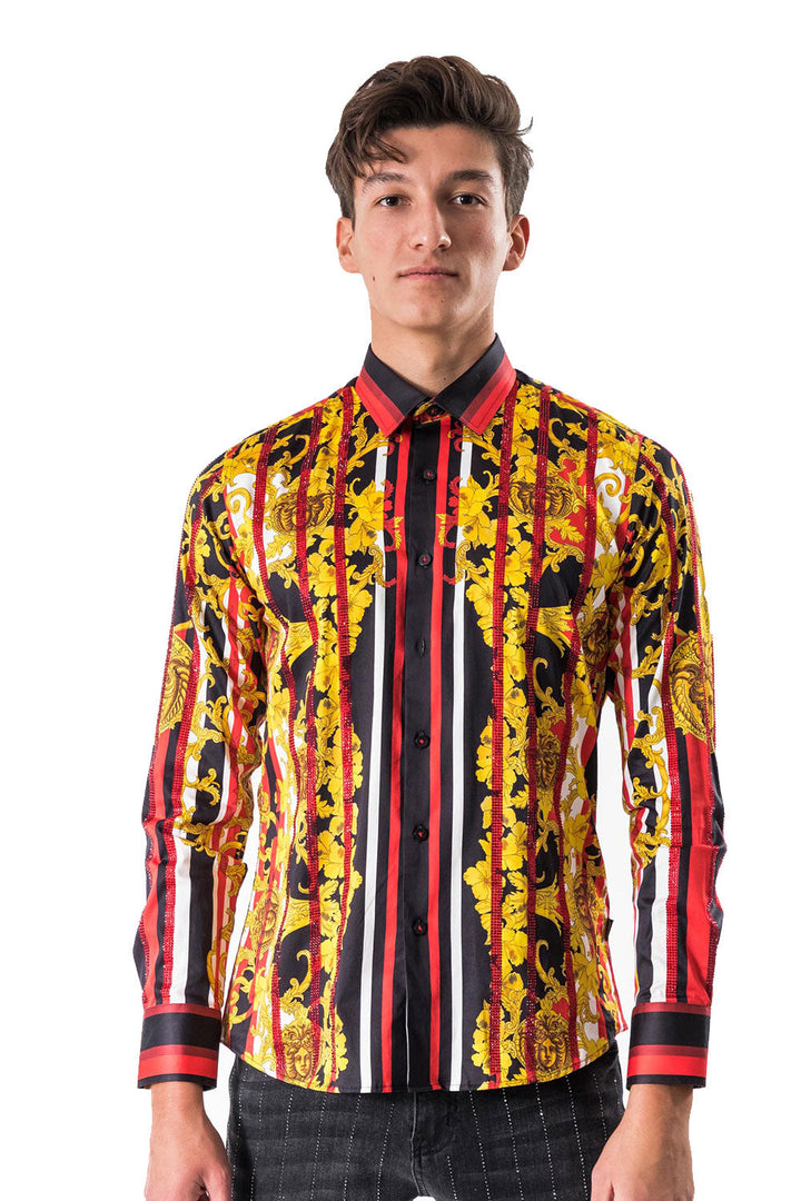 BARABAS Men's Floral Medusa Printed Multi Color Button Shirts SPR952