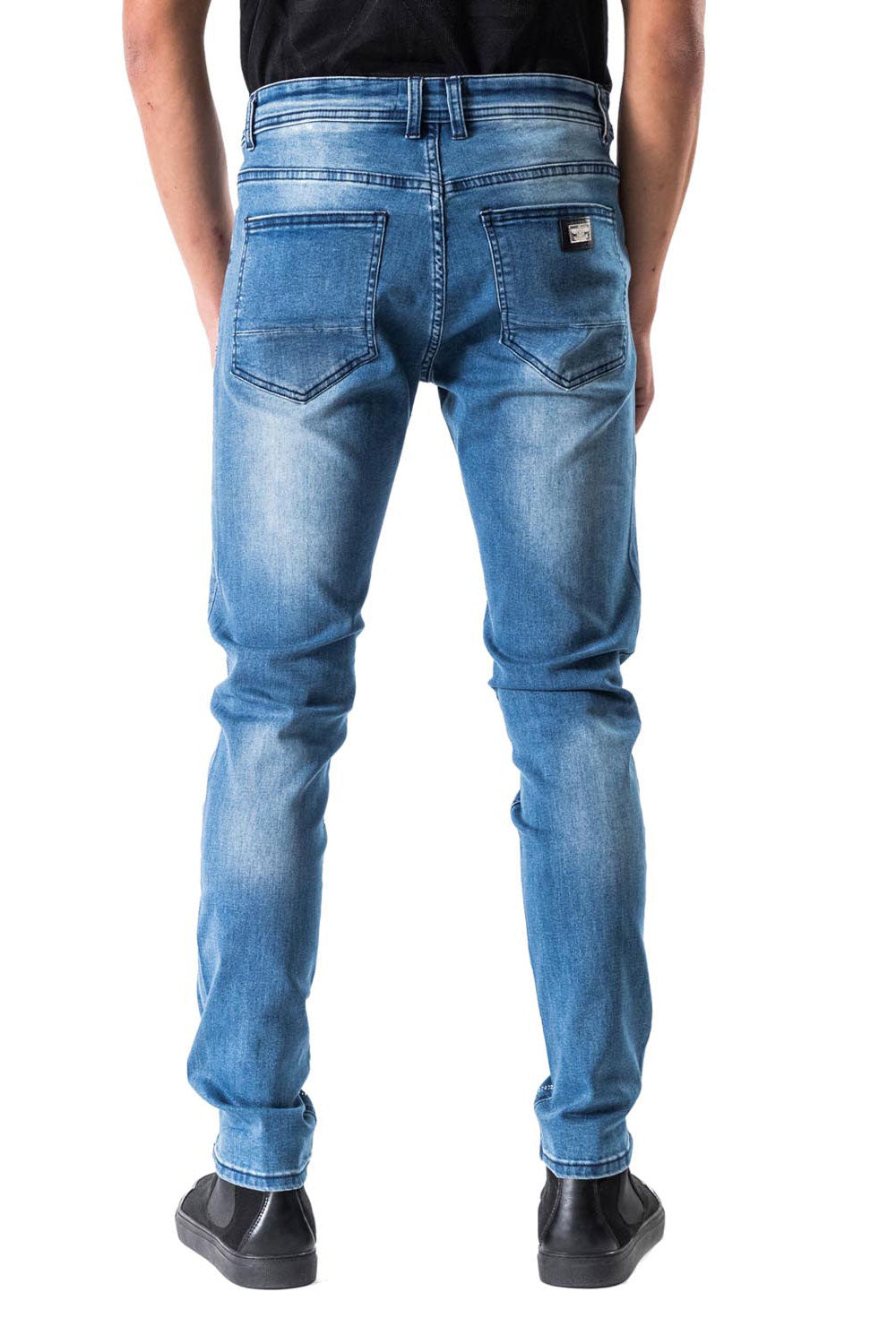 BARABAS Men's Rhinestone Slim Fit Blue Denim Jeans SN8886-1