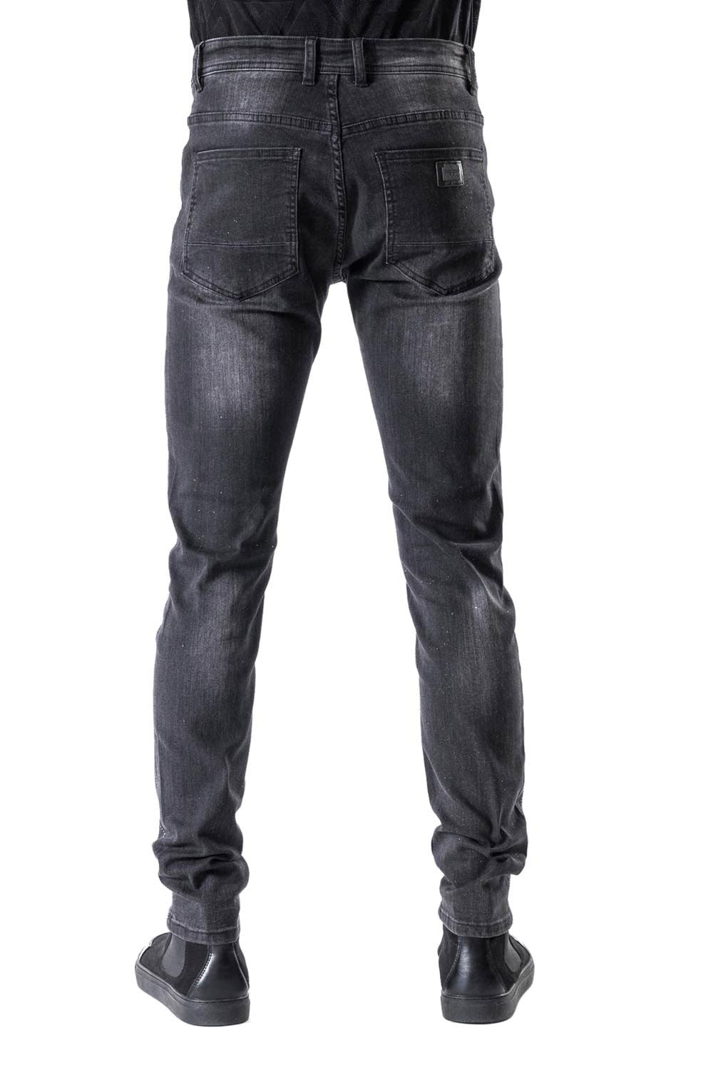 BARABAS Men's Rhinestone Slim Fit Black Denim Jeans SN8886-1