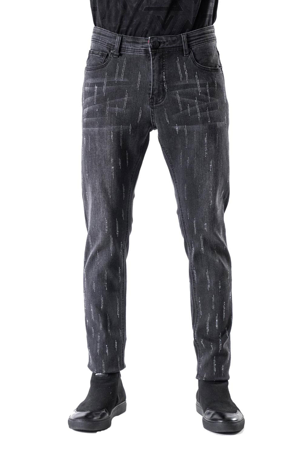 BARABAS Men's Rhinestone Slim Fit Black Denim Jeans SN8886-1