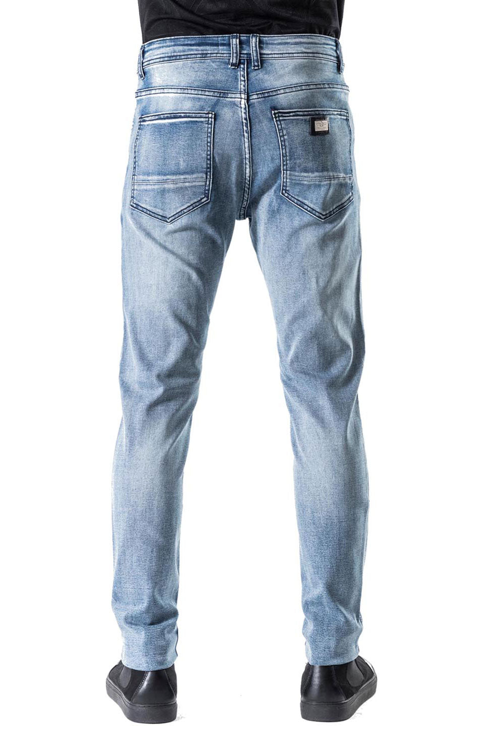 Barabas Men's Rhinestone Stretchy Slim Fit Blue Denim Jeans SN8887 Blue
