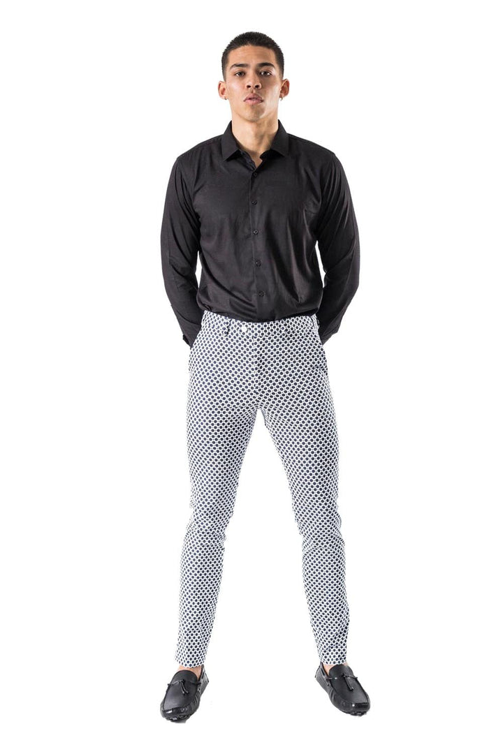 BARABAS men's printed checkered blue navy white chino Pants CP18