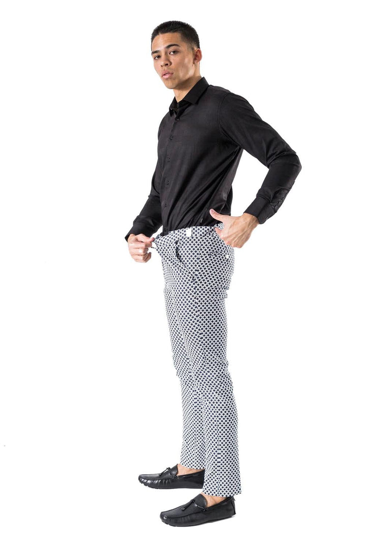 BARABAS men's printed checkered blue navy white chino Pants CP18