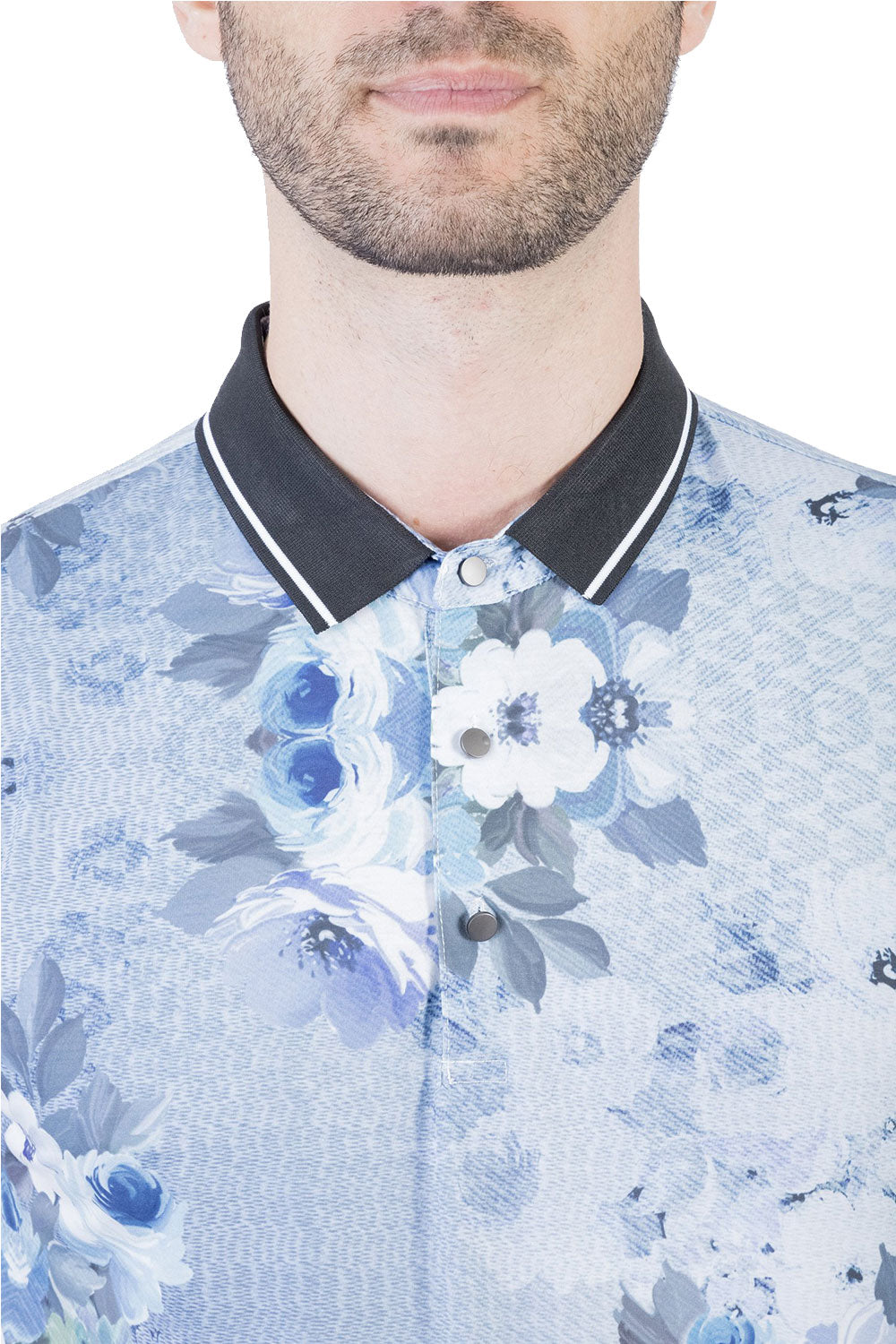 BARABAS Men Polo Printed Shirts Soft Floral P903-BLUE-S Blue