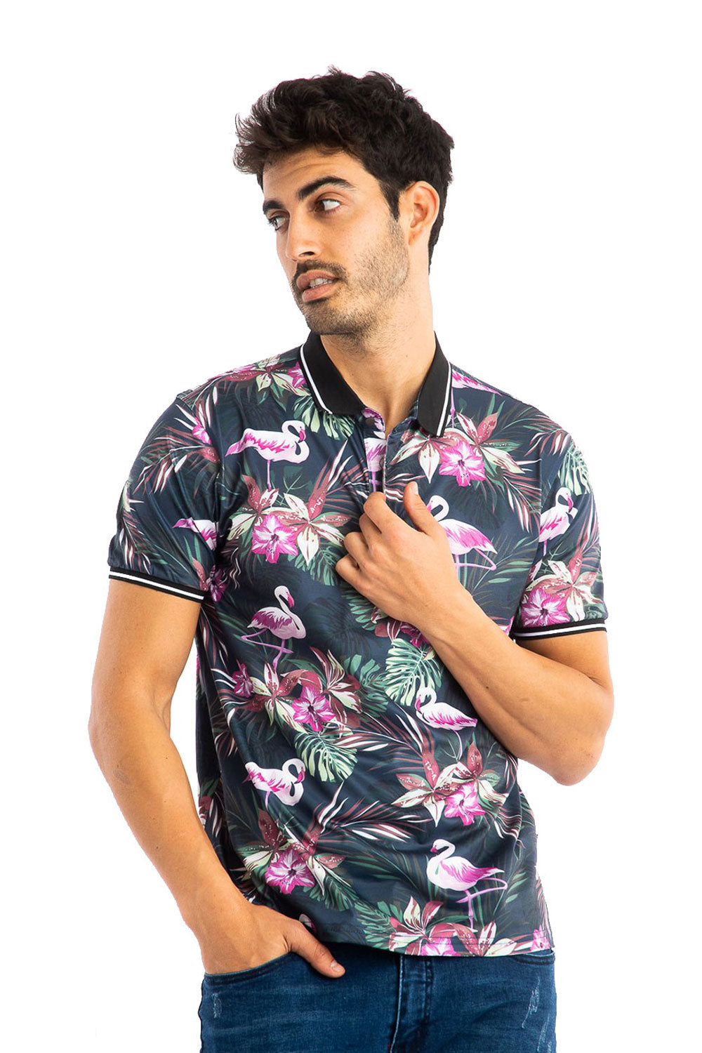 BARABAS Men Polo Printed Shirts Flamingo P923-3