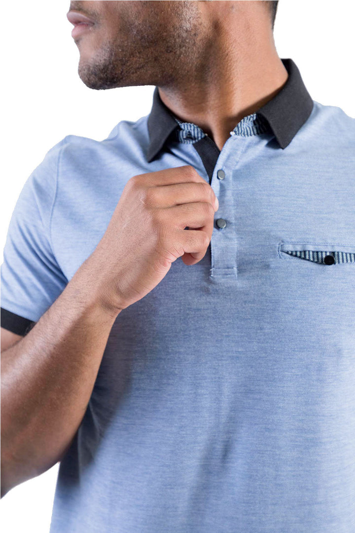 BARABAS Men's Basic Solid Color Contrasted Collar Polo Shirts PP801 Blue