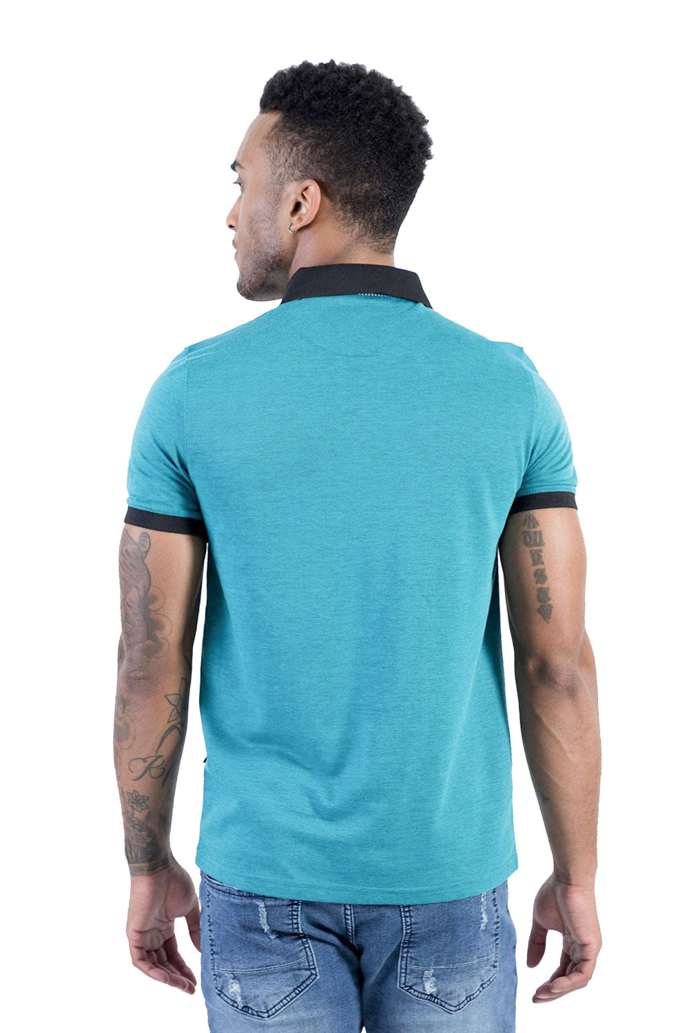 BARABAS Men's Basic Solid Color Contrasted Collar Polo Shirts PP801 Teal