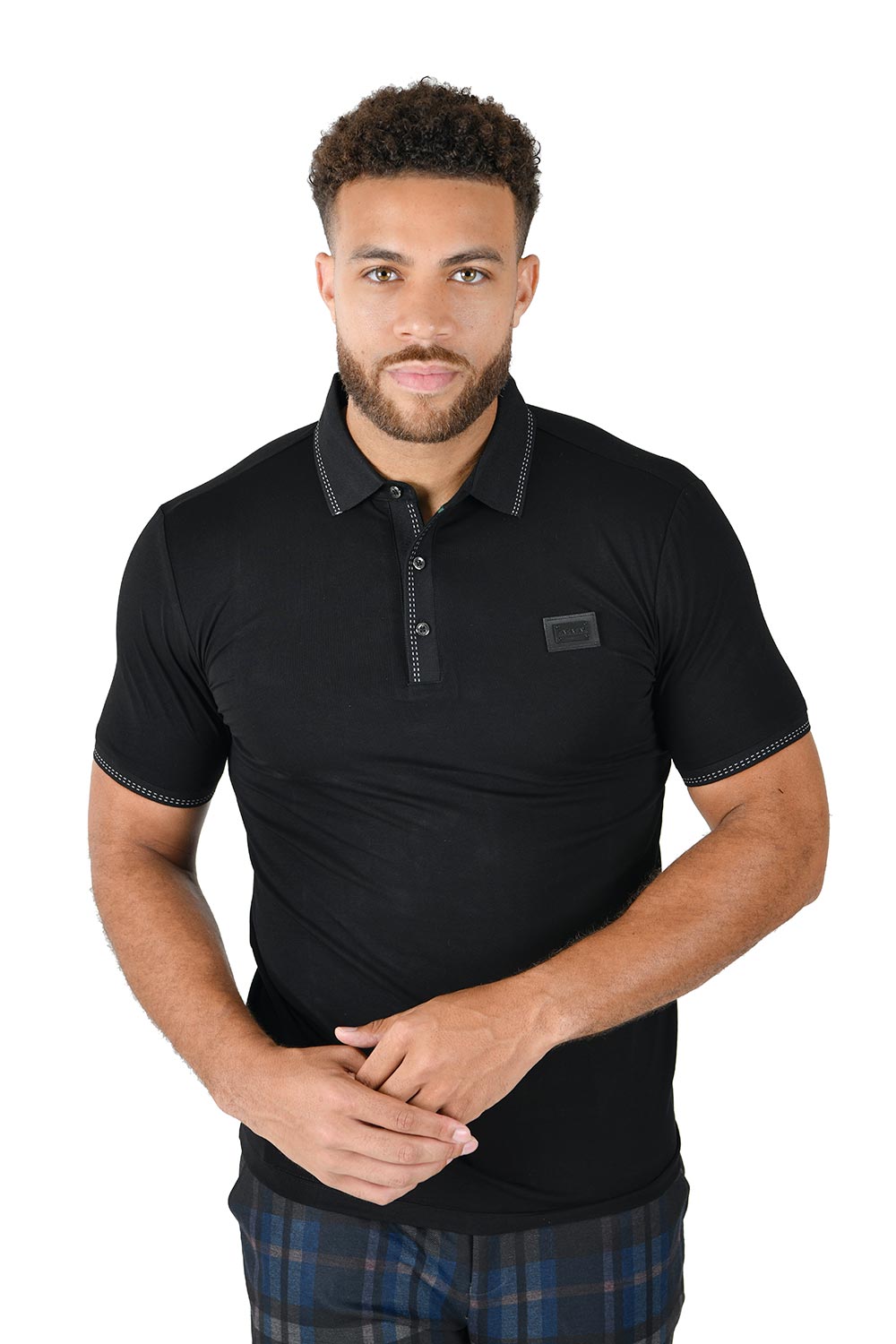 BARABAS Men solid color 365 logo Polo shirts PP814 BLACK