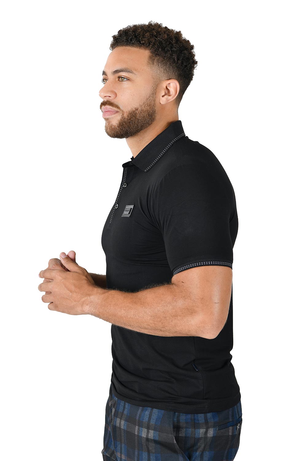 BARABAS Men solid color 365 logo Polo shirts PP814 BLACK